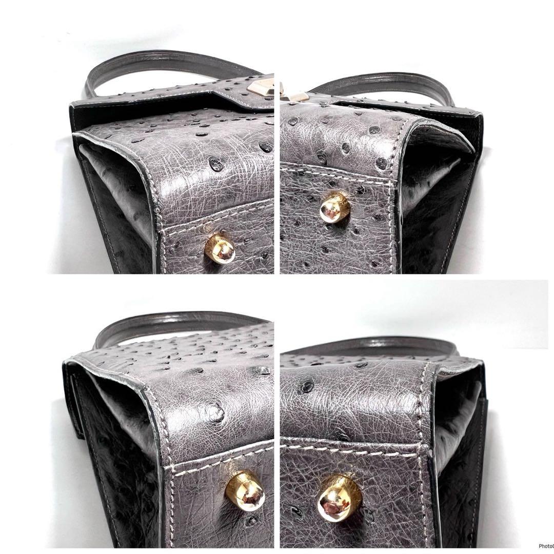 【美品】HERNO Italy製/オーストリッチ/ターンロック/ハンドバッグ