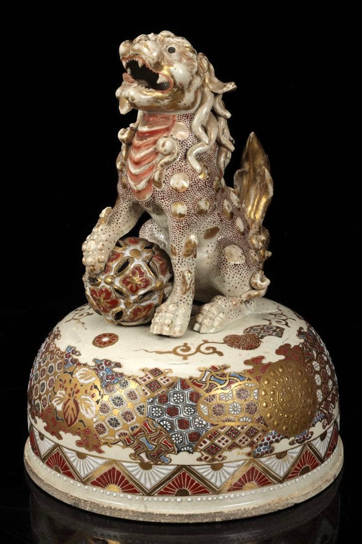 【極上薩摩焼】特大金襴手色絵 獅子　香炉 飾壺 陶器　骨董 古美術　アート　花瓶