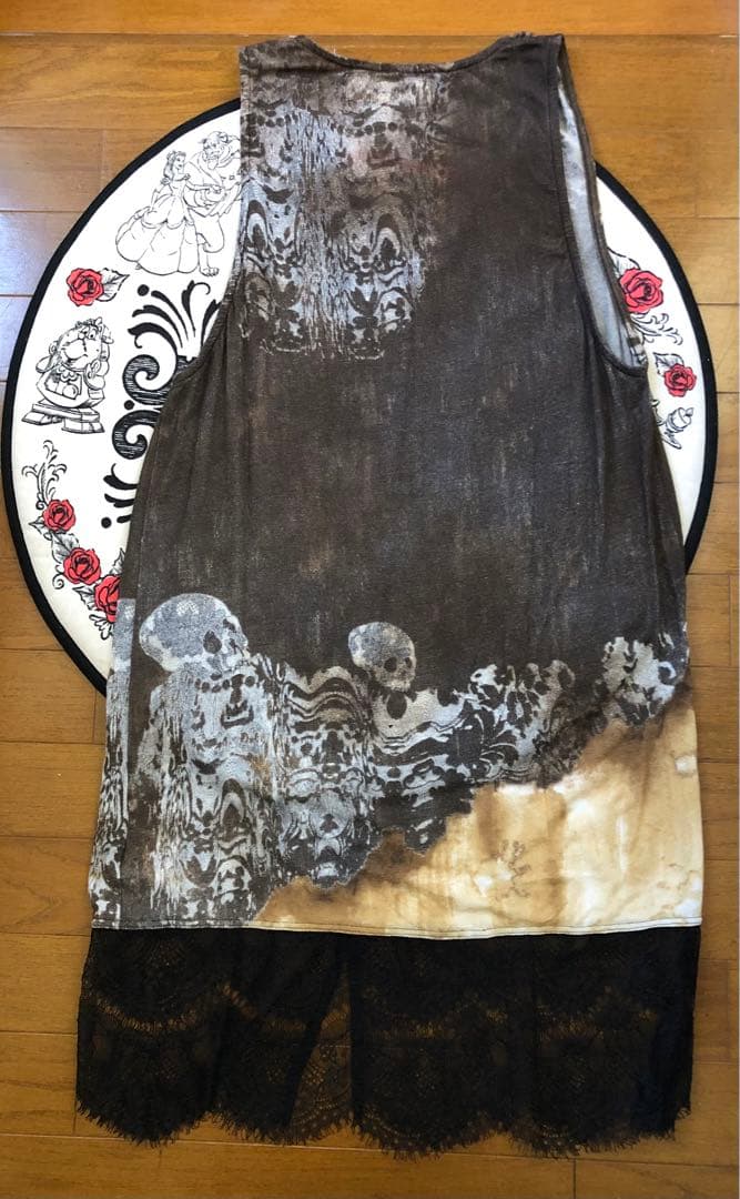 美品【シェアースピリット】スカル柄ノースリーブチュニック　レース切替　サイズ36
