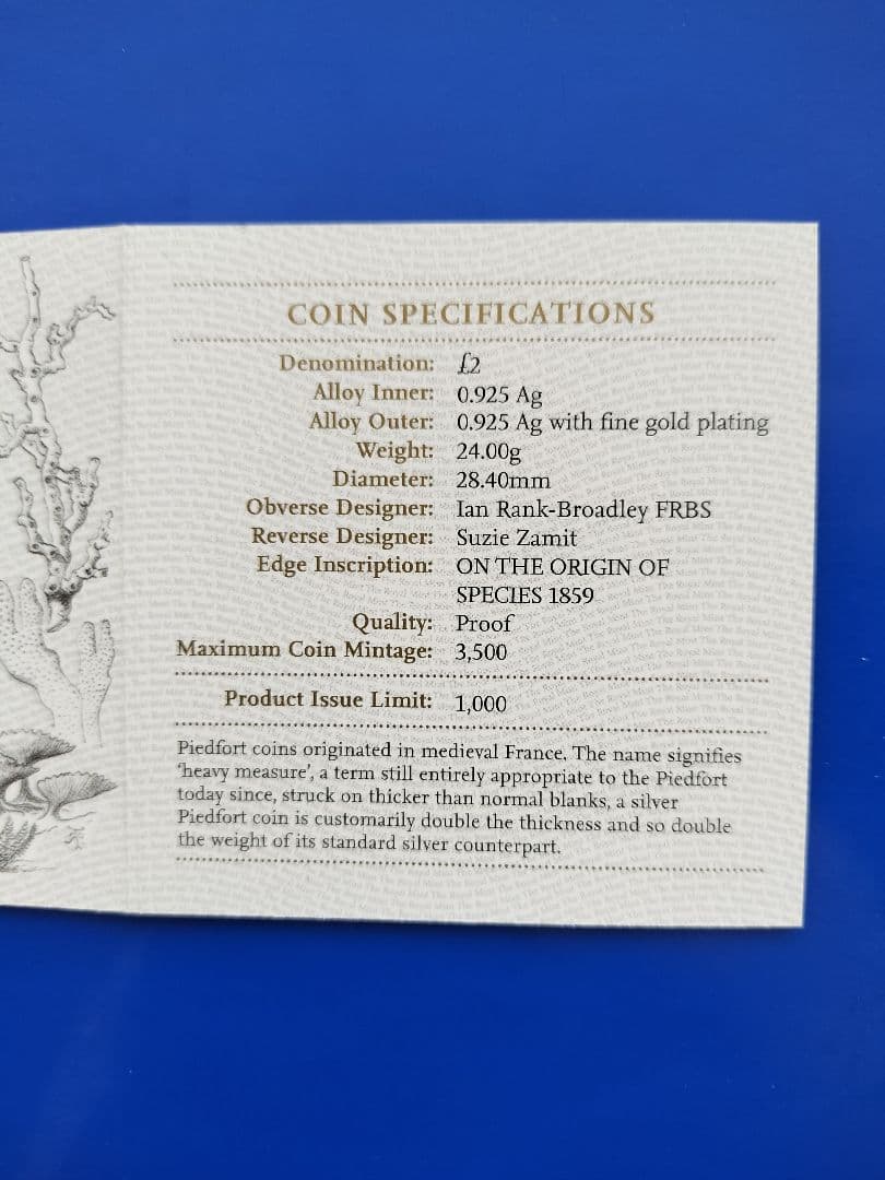 イギリス　2ポンドバイメタルピエフォー銀貨（チャールズ・ダーウィン）2009年