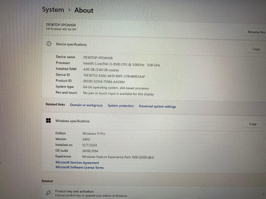 ミニPC HP ProDesk 400 G6 SFF