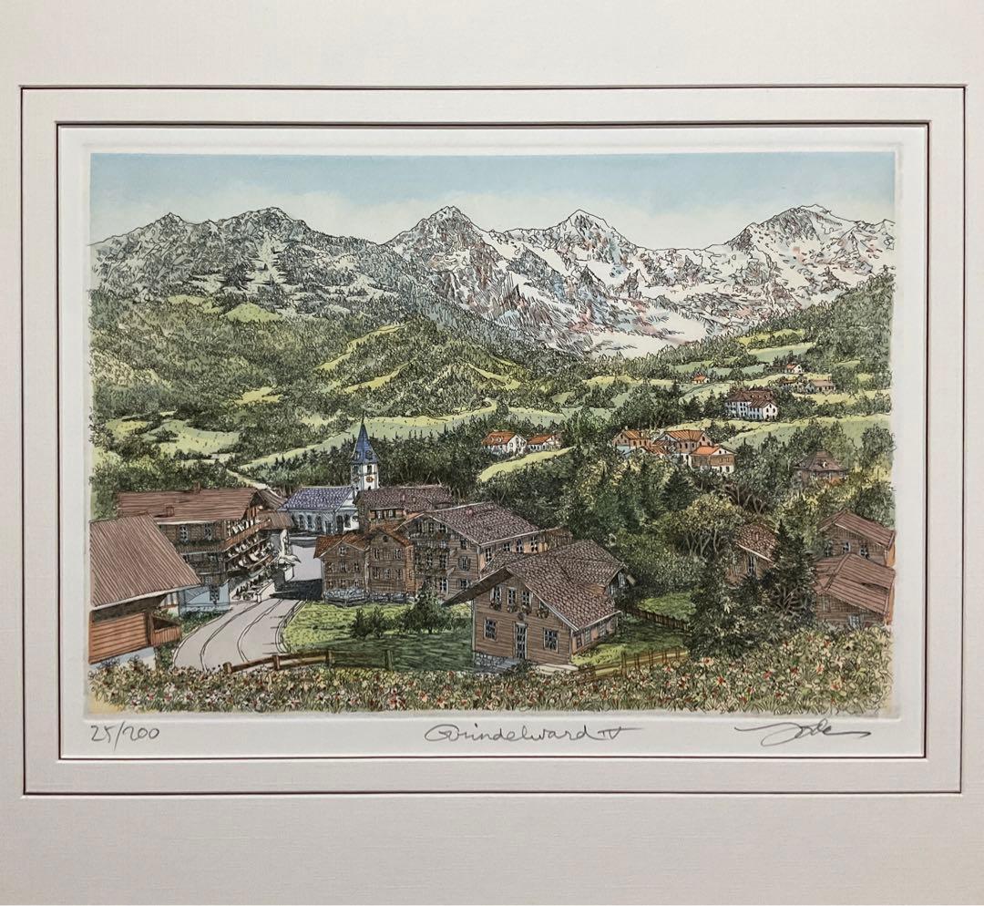 絵画・額縁・版画・織田 義郎・エッチング+手彩色・美術品・インテリア・雑貨