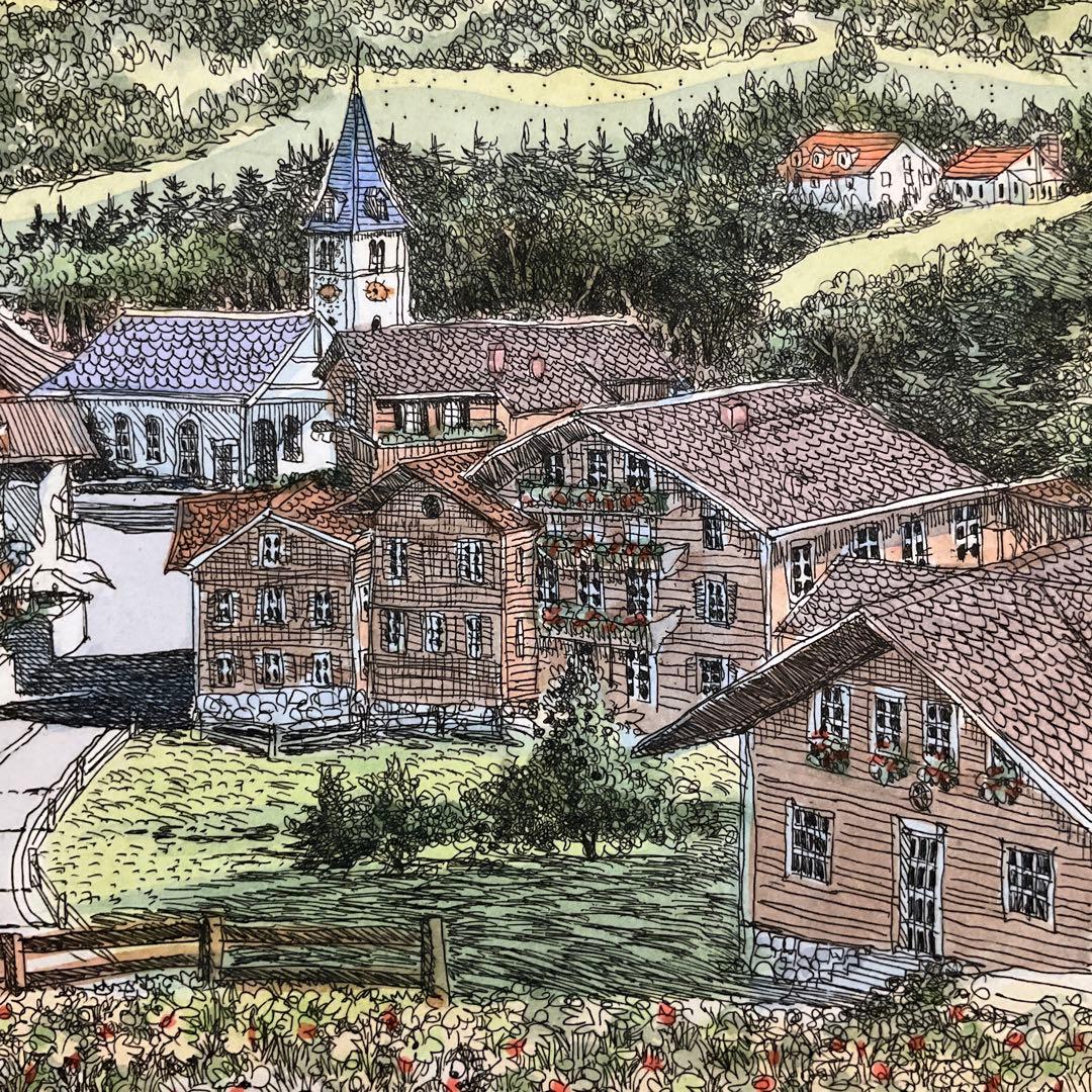 絵画・額縁・版画・織田 義郎・エッチング+手彩色・美術品・インテリア・雑貨