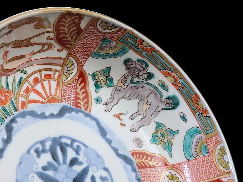 古伊万里　色絵　花鳥紋に獅子の図　深鉢　D285AS-CQm