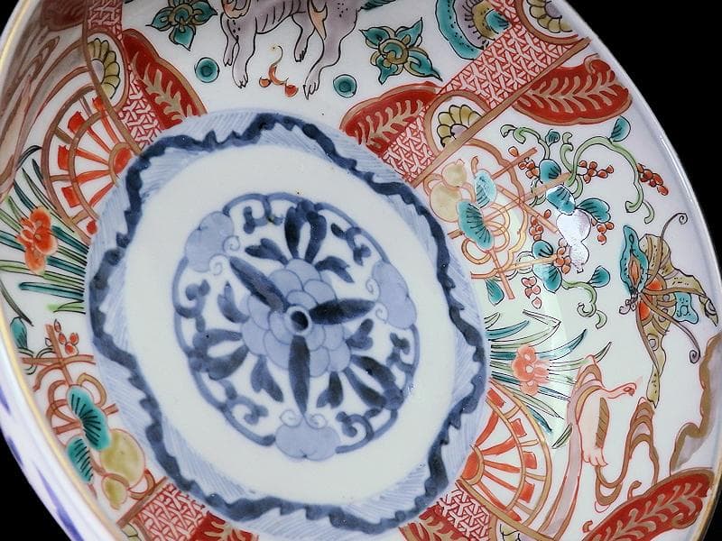 古伊万里　色絵　花鳥紋に獅子の図　深鉢　D285AS-CQm