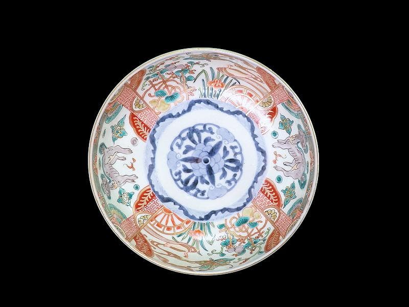 古伊万里　色絵　花鳥紋に獅子の図　深鉢　D285AS-CQm