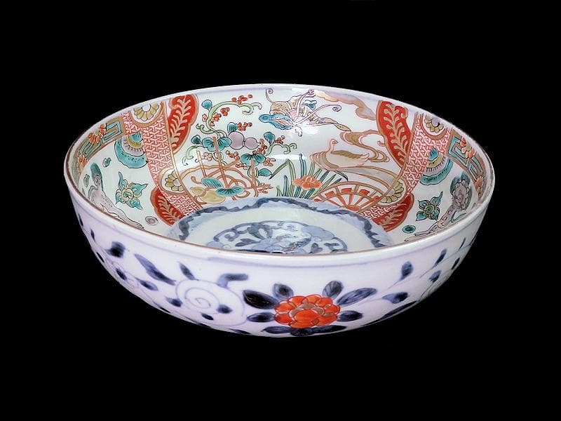 古伊万里　色絵　花鳥紋に獅子の図　深鉢　D285AS-CQm