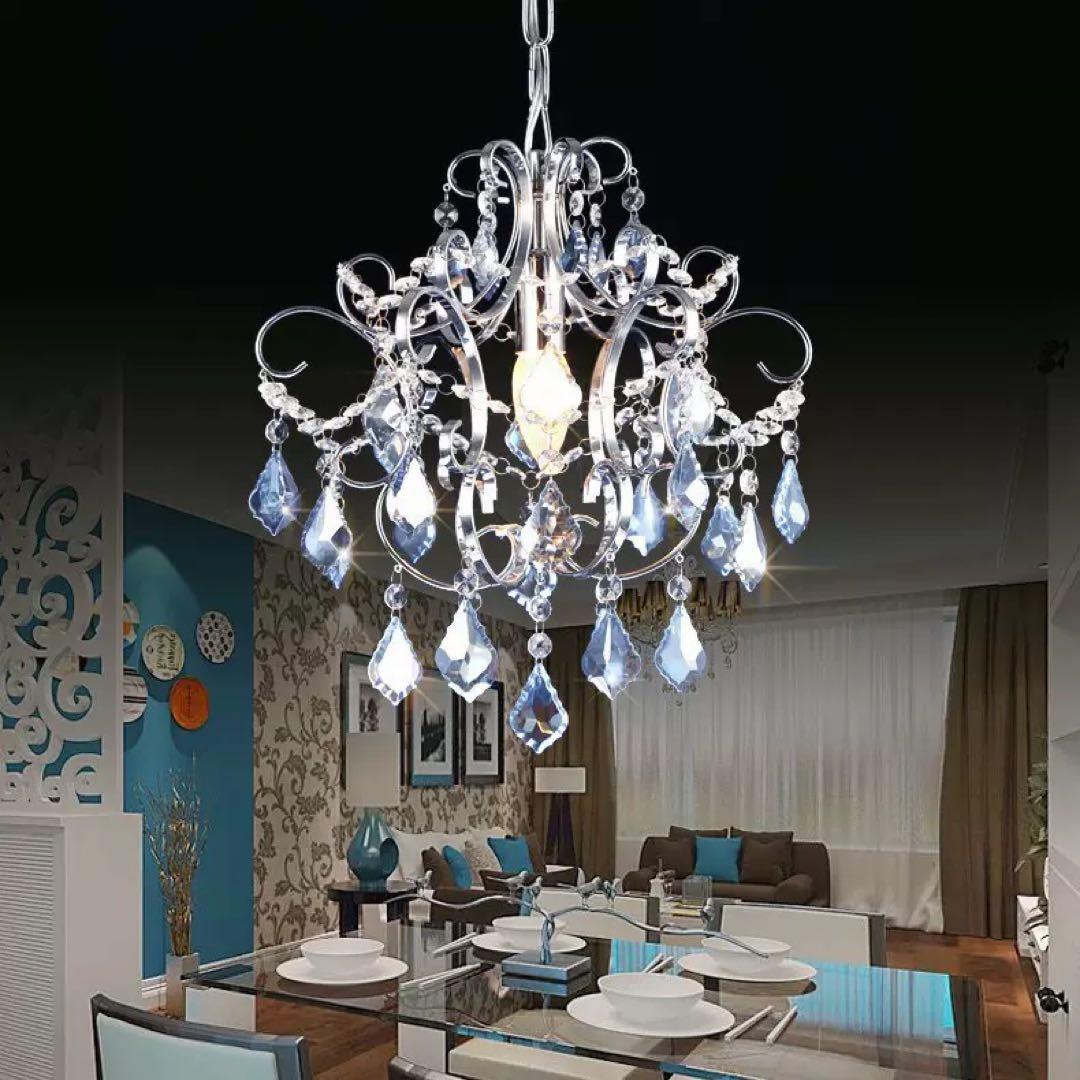 青色クリスタルシャンデリア
