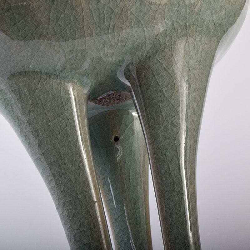 中国　徐朝興　徐凌　龍泉青磁　三ツ足蓋香炉　唐木台・証明書・箱付　V　7769C