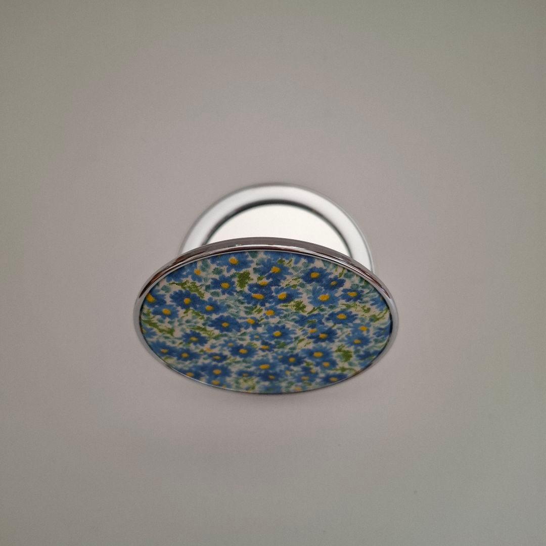 青い花柄 　コンパクト　両面ミラー 　丸い　薄い　軽い　かわいい