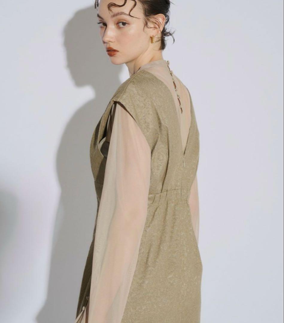 ANDRESD V line jacquard dress カーキ　M
