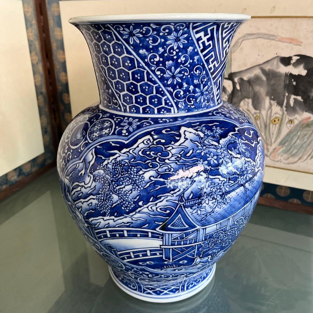 平戸三川内焼　裕祥窯　染付大花瓶