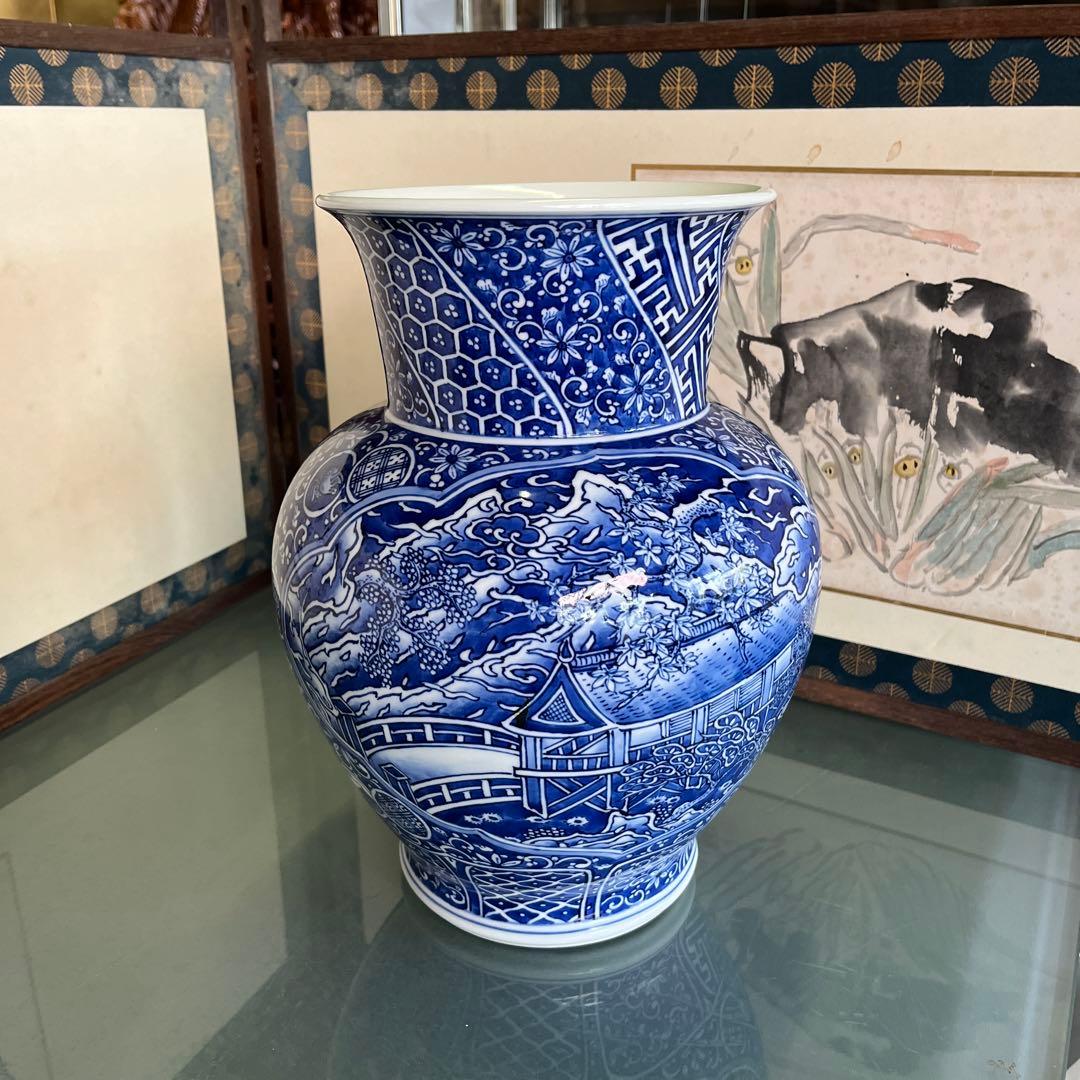 平戸三川内焼　裕祥窯　染付大花瓶