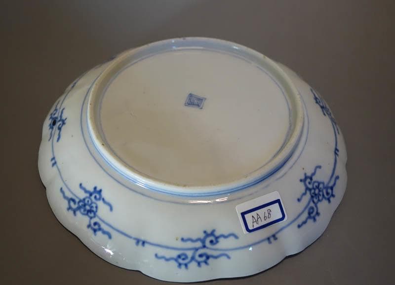 古伊万里 染付　丸文散中皿　3枚　楼閣山水図　渦福　輪花　 江戸後期 2253