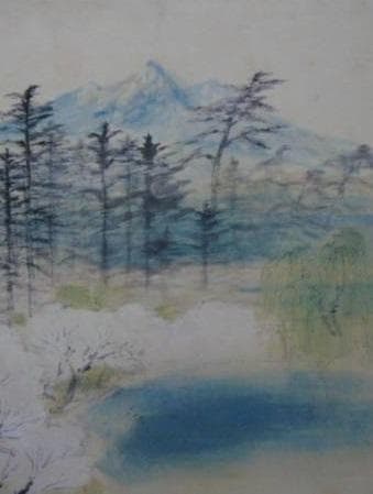 平福百穂、【秋田名勝画帖　千秋公園より大平山を眺む】、希少な大判額装用画集より