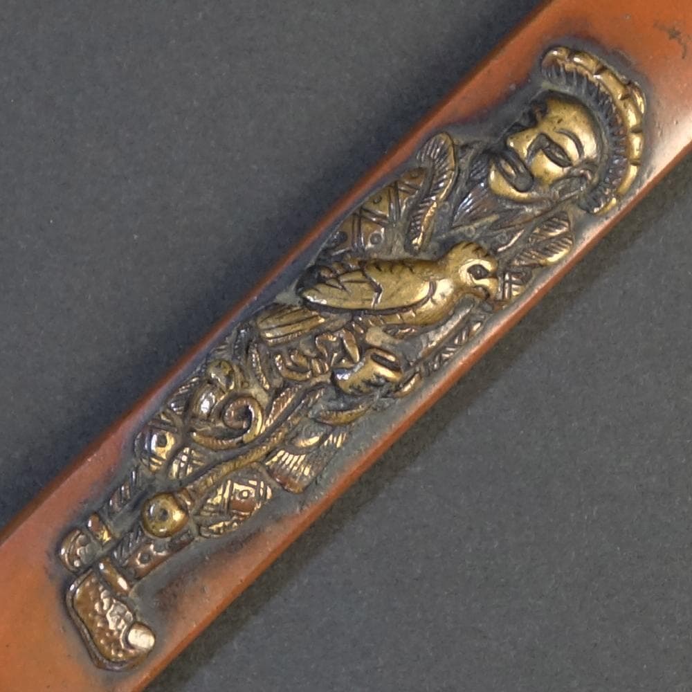鍔 鐔 小柄 日本刀 刀装具 武具 骨董【素銅磨地 高肉彫 鍍金 韃靼人図小柄】