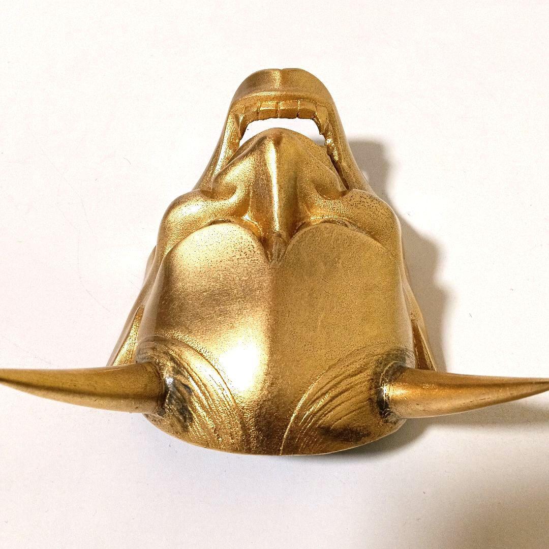 希少 黄金 般若面 金属製 ゴールド 銘有り 780g 壁掛け オブジェ