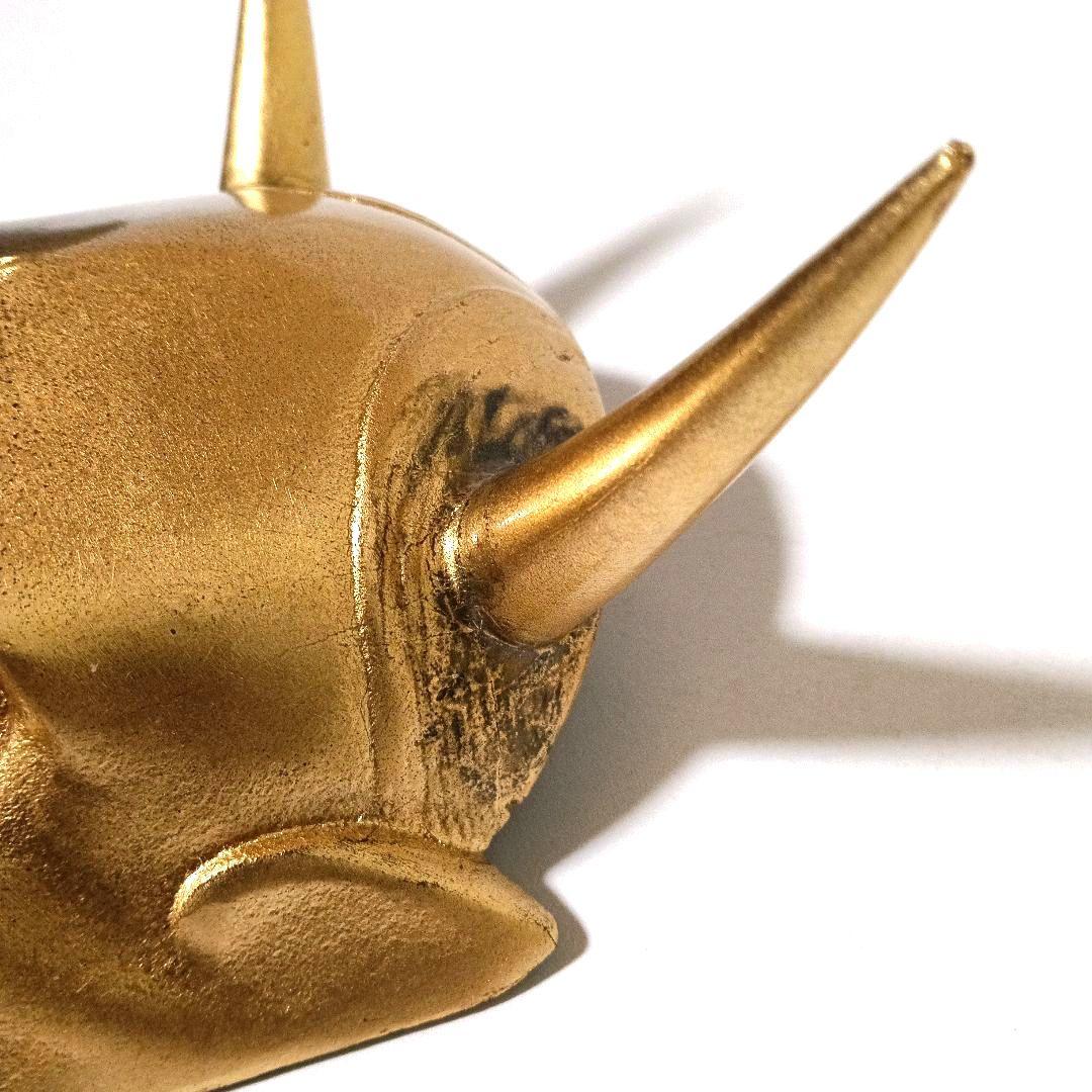 希少 黄金 般若面 金属製 ゴールド 銘有り 780g 壁掛け オブジェ