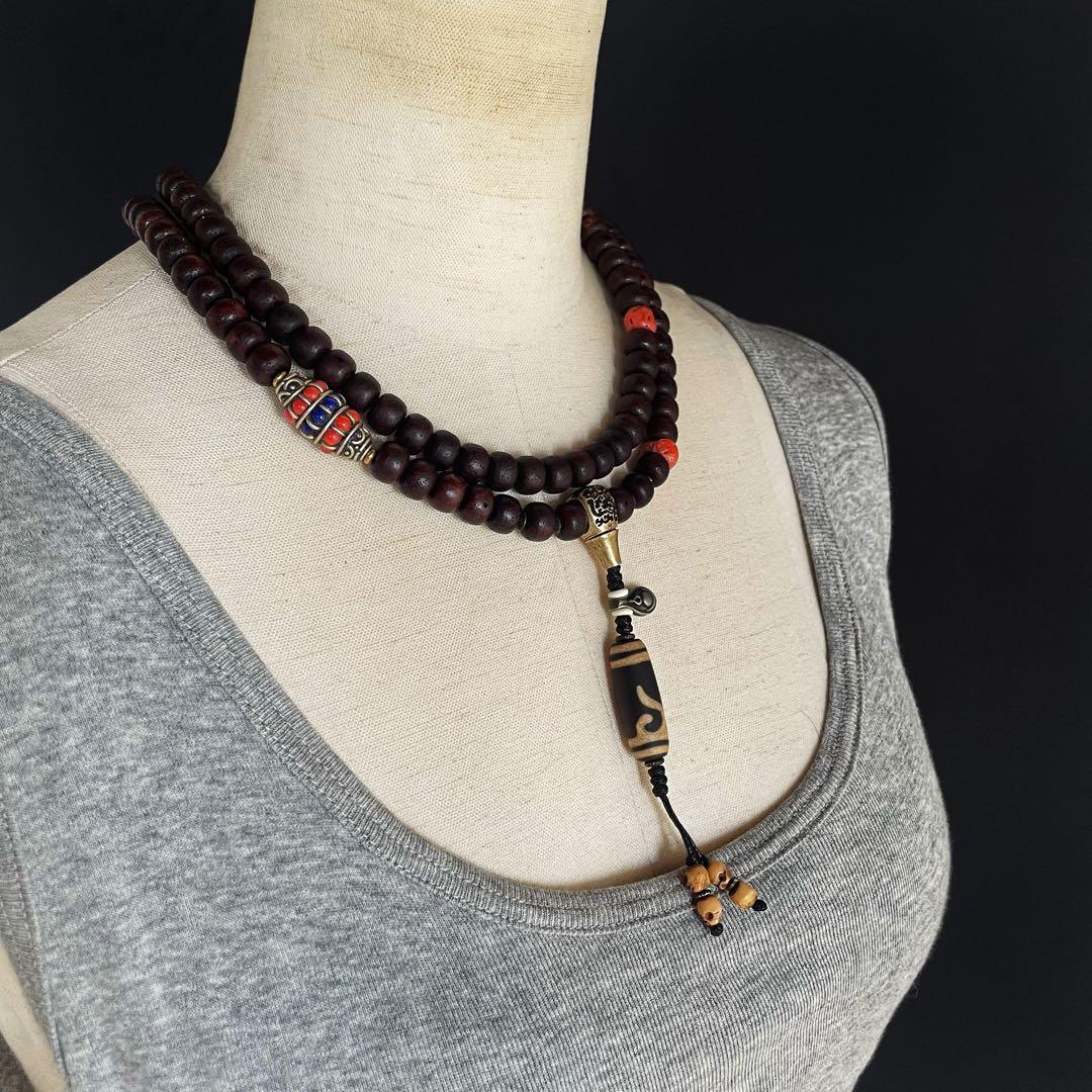 星月菩提樹・山珊瑚/二連数珠型 チベタン ネックレス