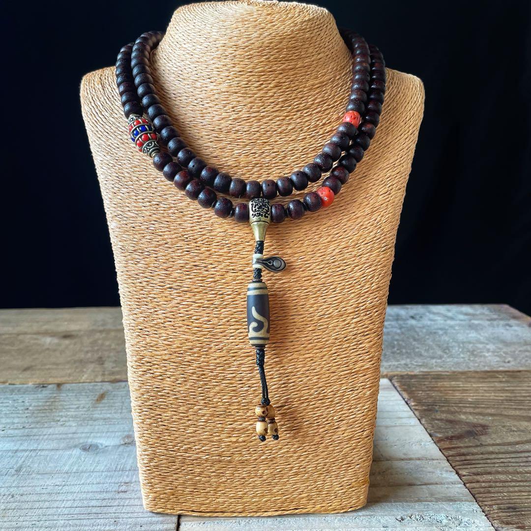 星月菩提樹・山珊瑚/二連数珠型 チベタン ネックレス