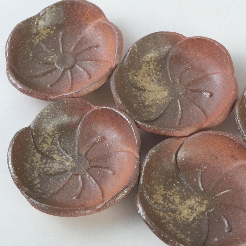 茶道具　信楽焼　高橋楽斎造　ネジ梅　小皿　五客　共箱　V　9662