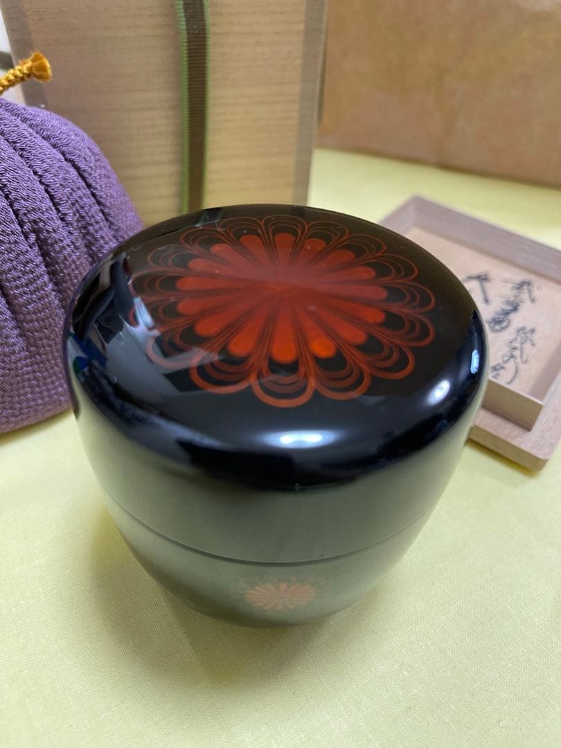 希少　重要無形文化財　人間国宝　江里佐代子　截金　棗　菊花　茶道具