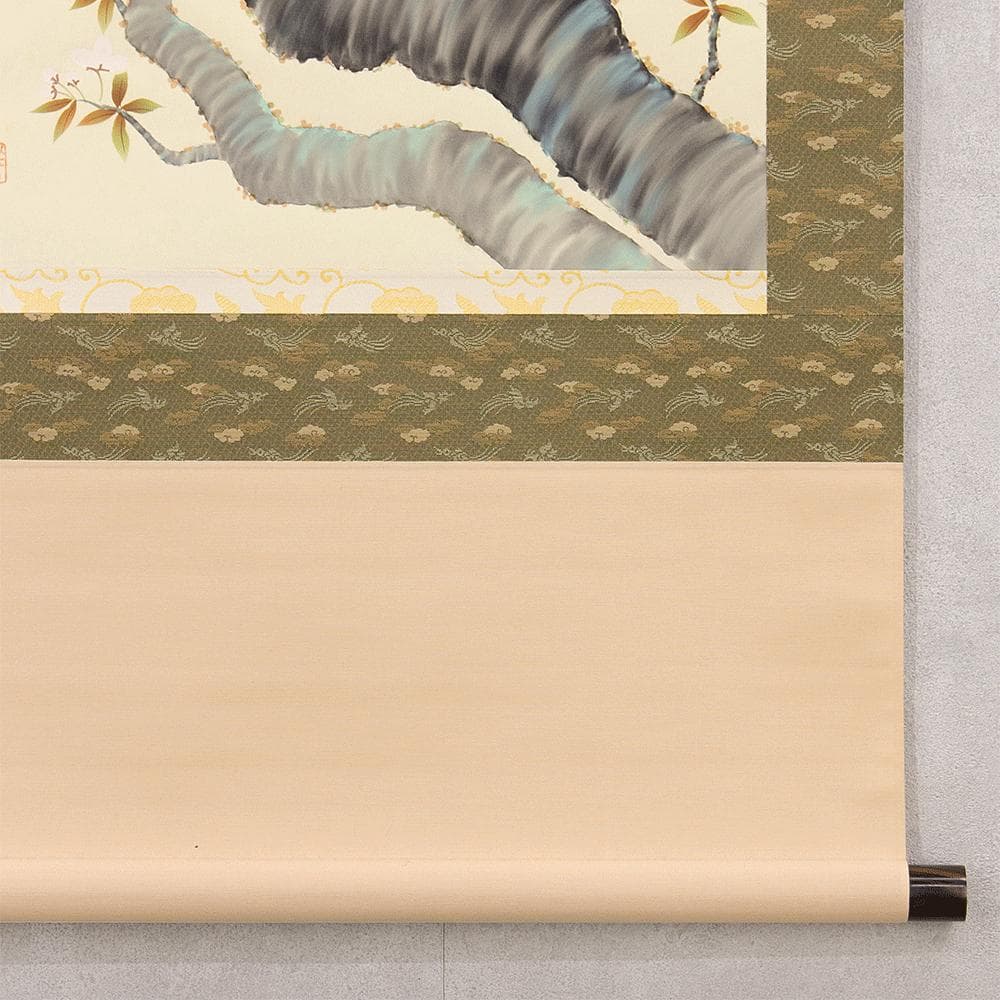 掛軸 日本画 小木曽祥雲「桜に小鳥」共箱 東洋美術会会員