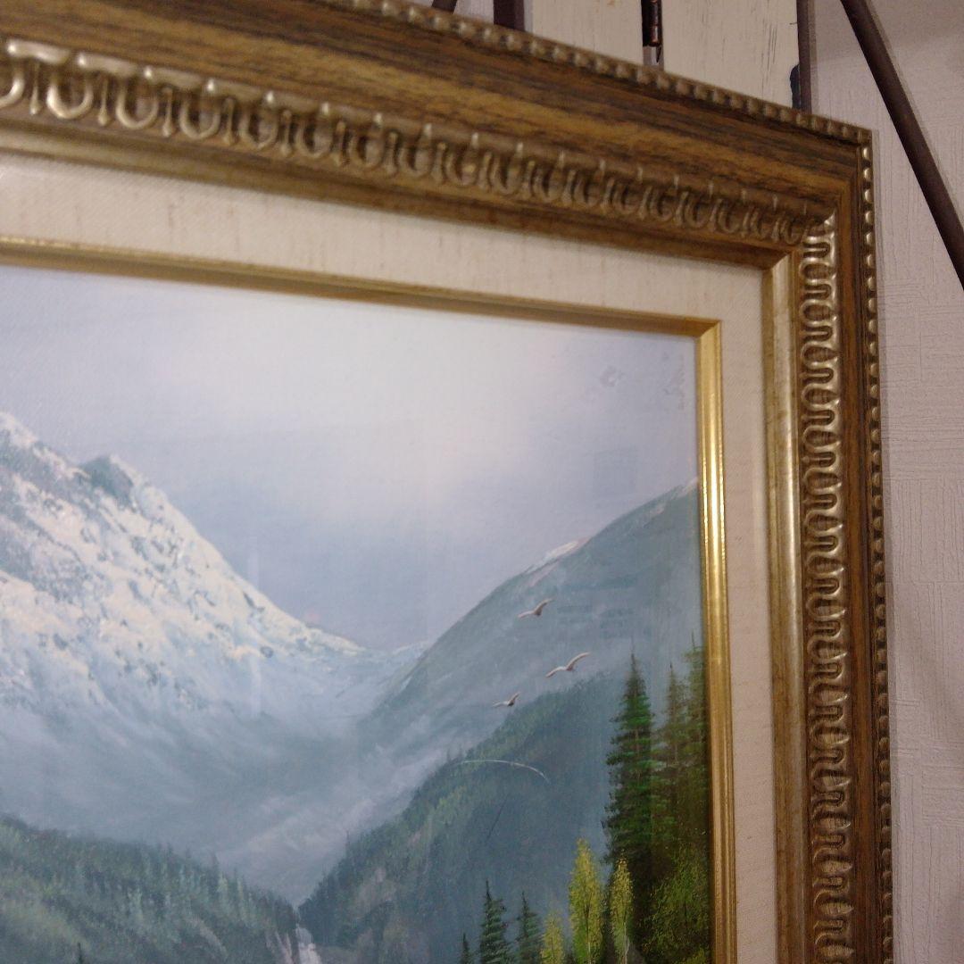 【美品】風景画　油彩画　 アルプス山脈　滝　作者サイン入り　オーダー一点物
