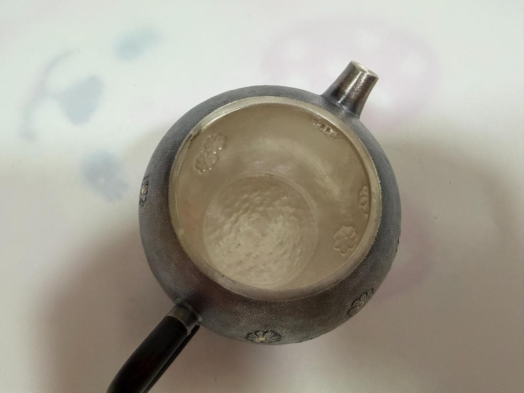 純銀製 菊文様 唐木手 急須 銀瓶 煎茶道具