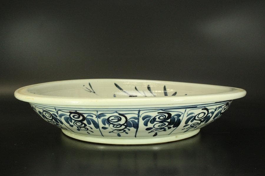 中国美術 青花 染付 竹笹 題詞 盤 φ42.5cm(LC343)