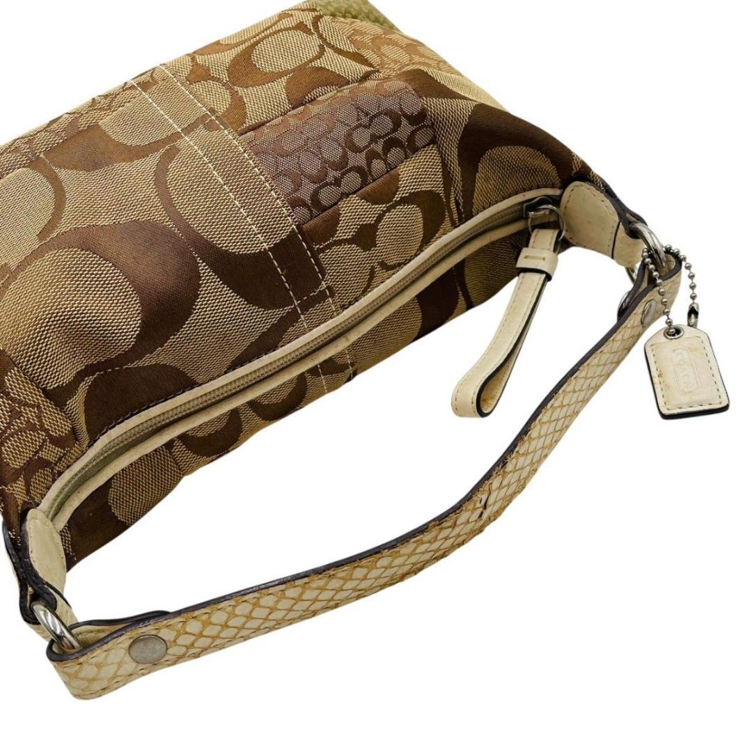 美品 コーチ ハンドバッグ アクセサリーポーチ キャンバス ブラウン 1491