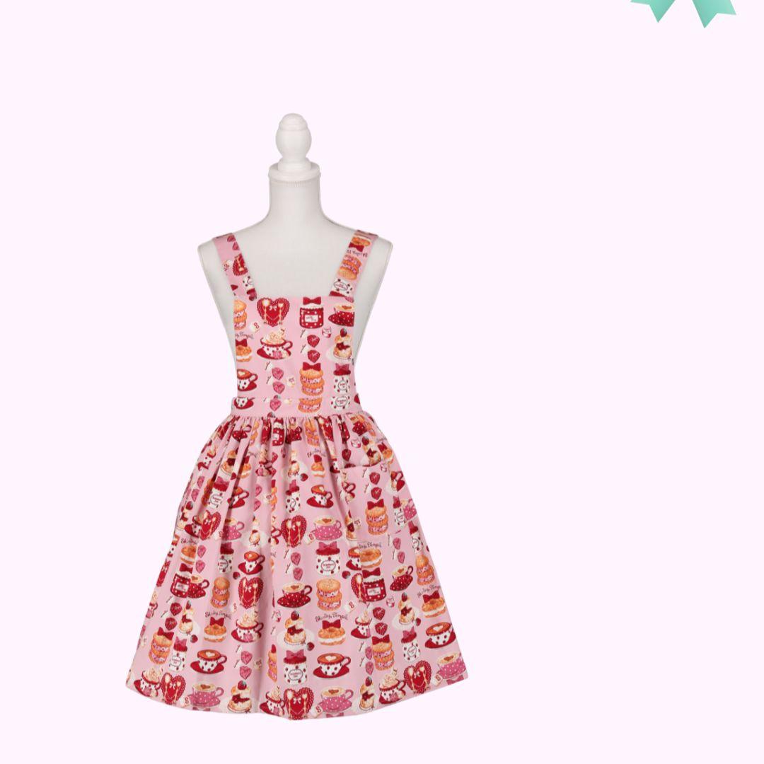 シャーリーテンプル　カフェプリント　エプロン　レディース　ピンク