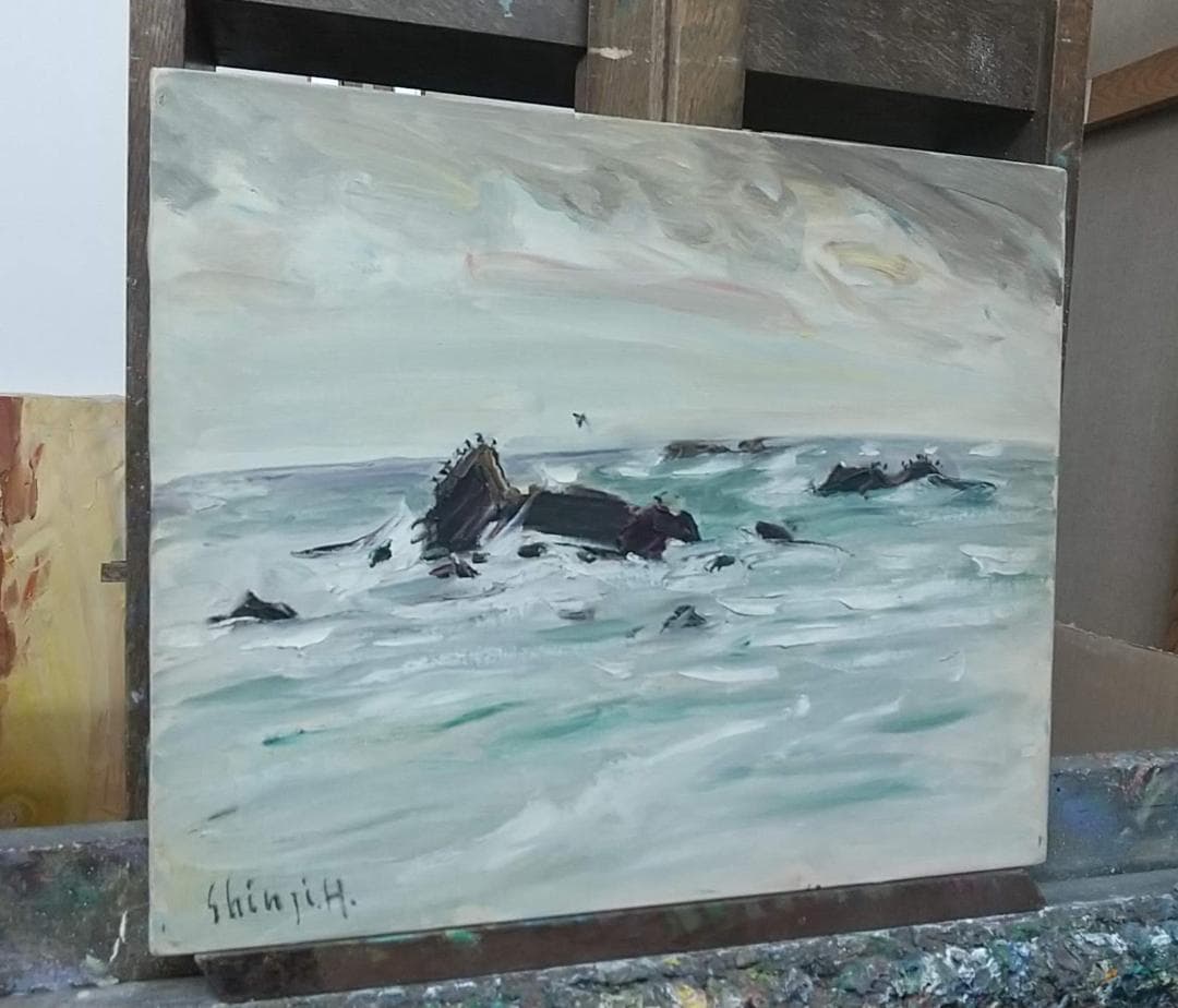 「冬の海」房総黒生海岸 F8 絵画 油絵 油彩画 風景画 アート