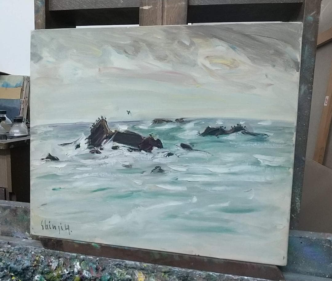 「冬の海」房総黒生海岸 F8 絵画 油絵 油彩画 風景画 アート