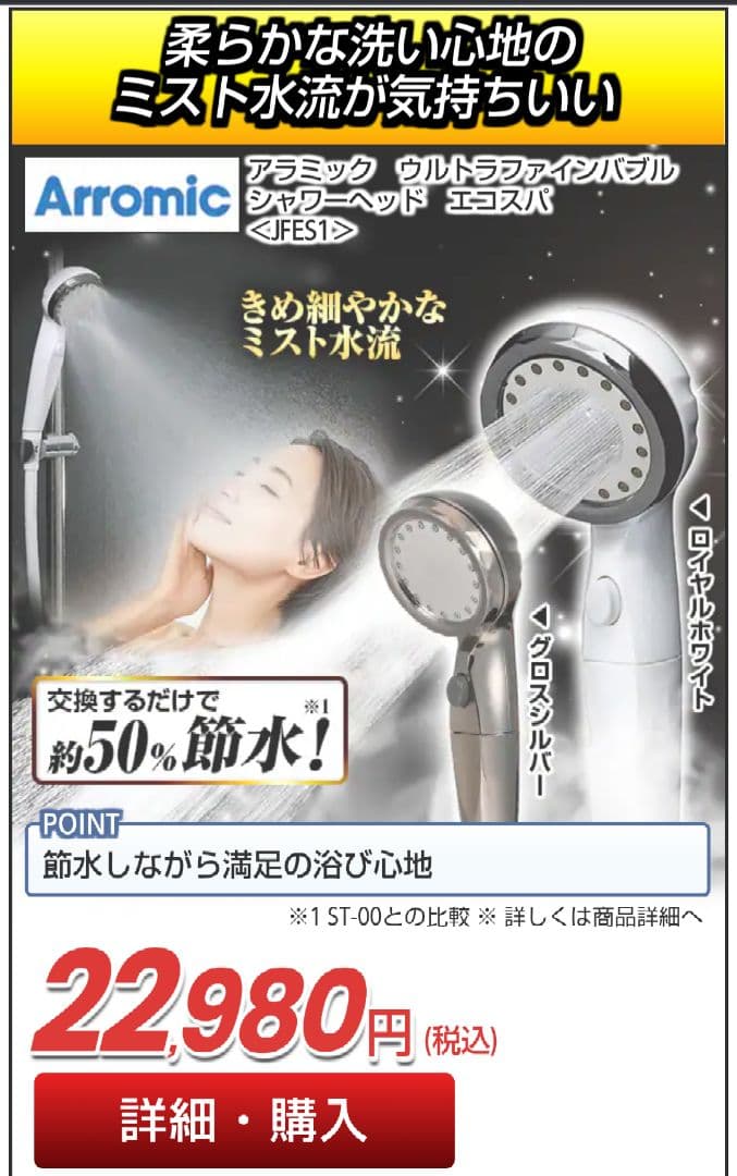 アラミック ウルトラファインバブルシャワー グロスシルバー(新製品)エコスパ