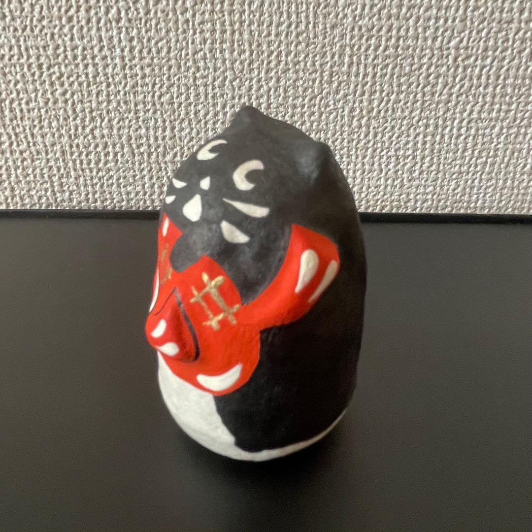 希少✤ 六原張子 起き上り小法師 鯛もちにゃー 民芸品 にゃー 黒色