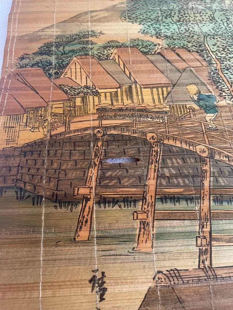 100年前　1928年 竹製 すだれ絵 カレンダー 壁掛け 古民家　当時物