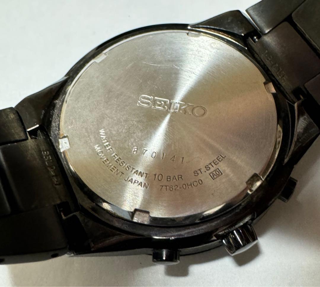 SEIKO クロノグラフ 7T62-0HC0 オールブラック メンズ　腕時計