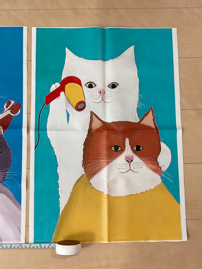 ネコ雑貨　防水生地　猫　美容院　床屋　ポスター　キャンパスアート　美容師ネ　コ