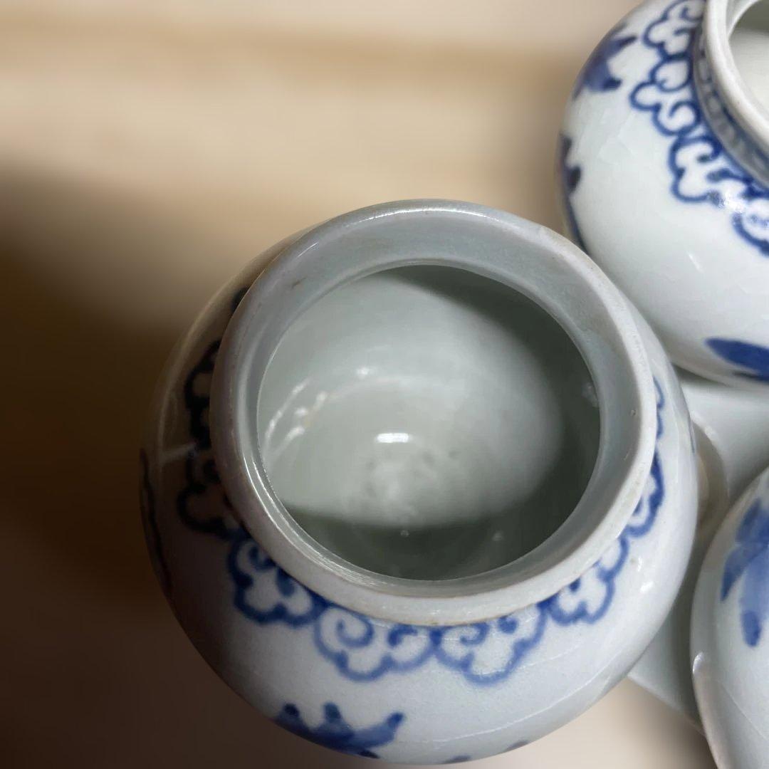 李朝分院染付三連壷　箱付