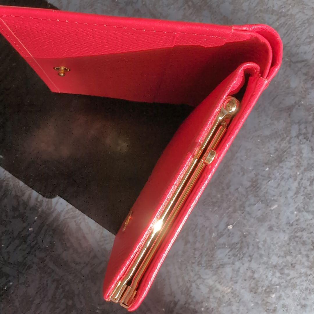 皇居 がま口 2つ折財布 牛革 赤 新品未使用　箱なし