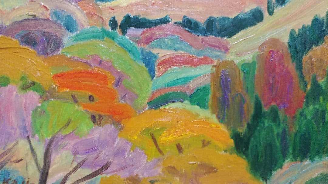 ◆梶進　「箱根の秋 （俵石）」　油彩　F8号 　光風会会員 　師：藤島武二◆