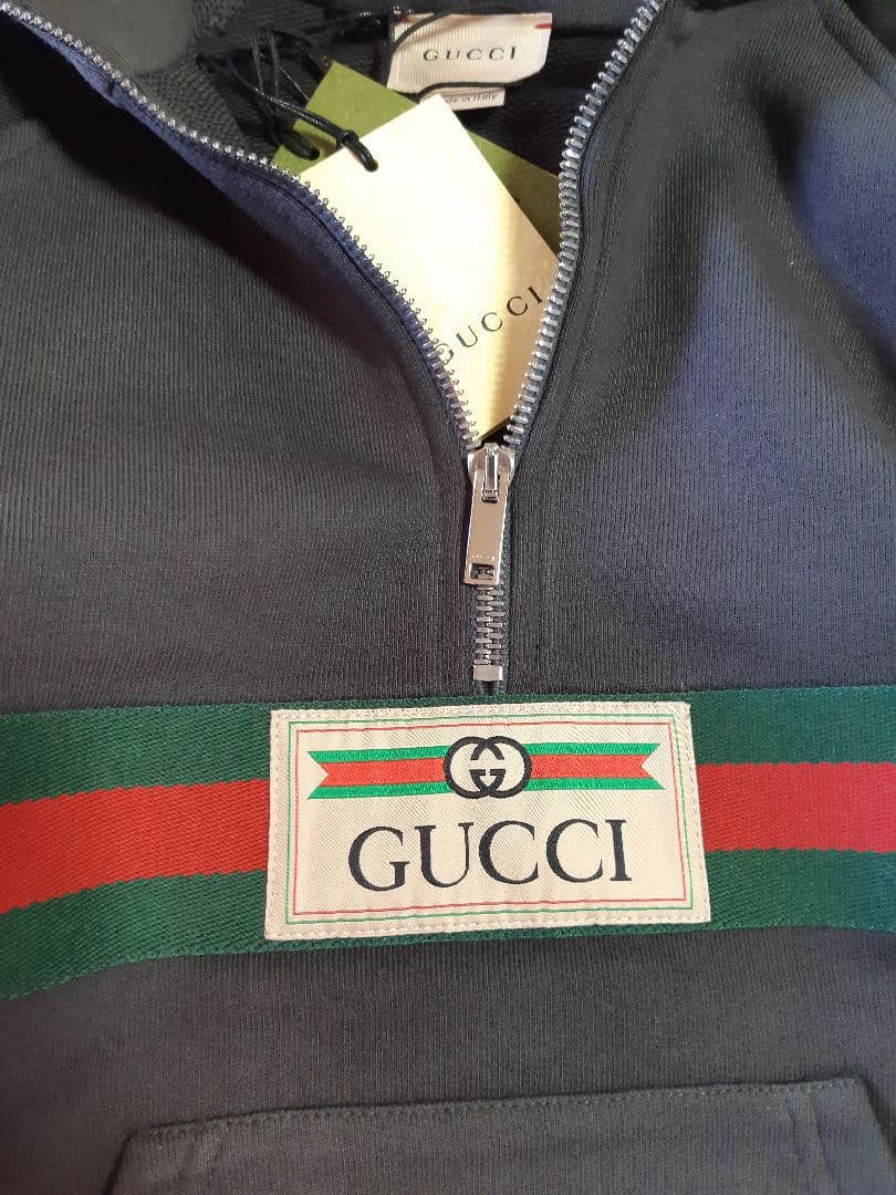 新品*GUCCI グッチ ラベル付き コットン ジャケット パーカー  グレー