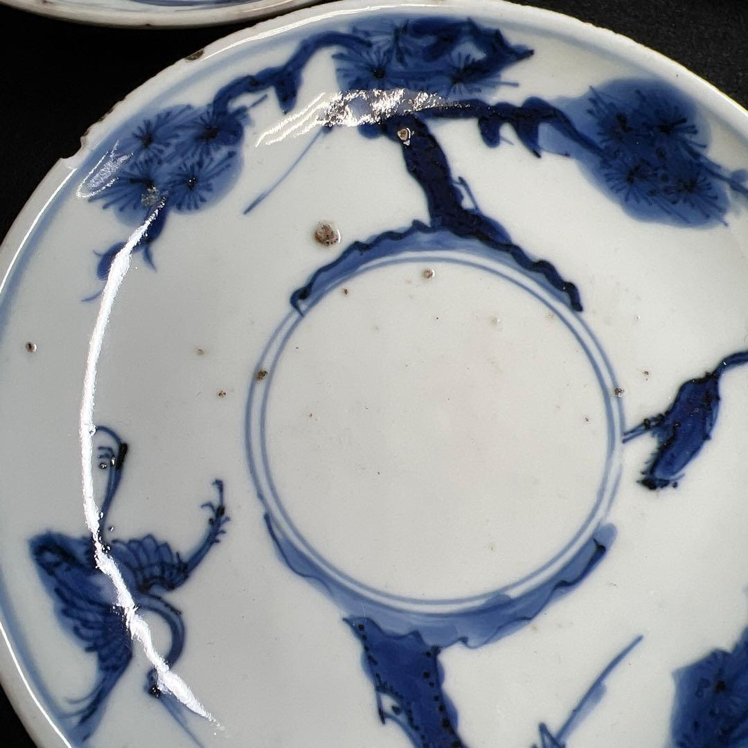 中国明時代　古染付中皿9枚　木箱付　直径約15.5㎝東Y8-0114☆2Fトウル