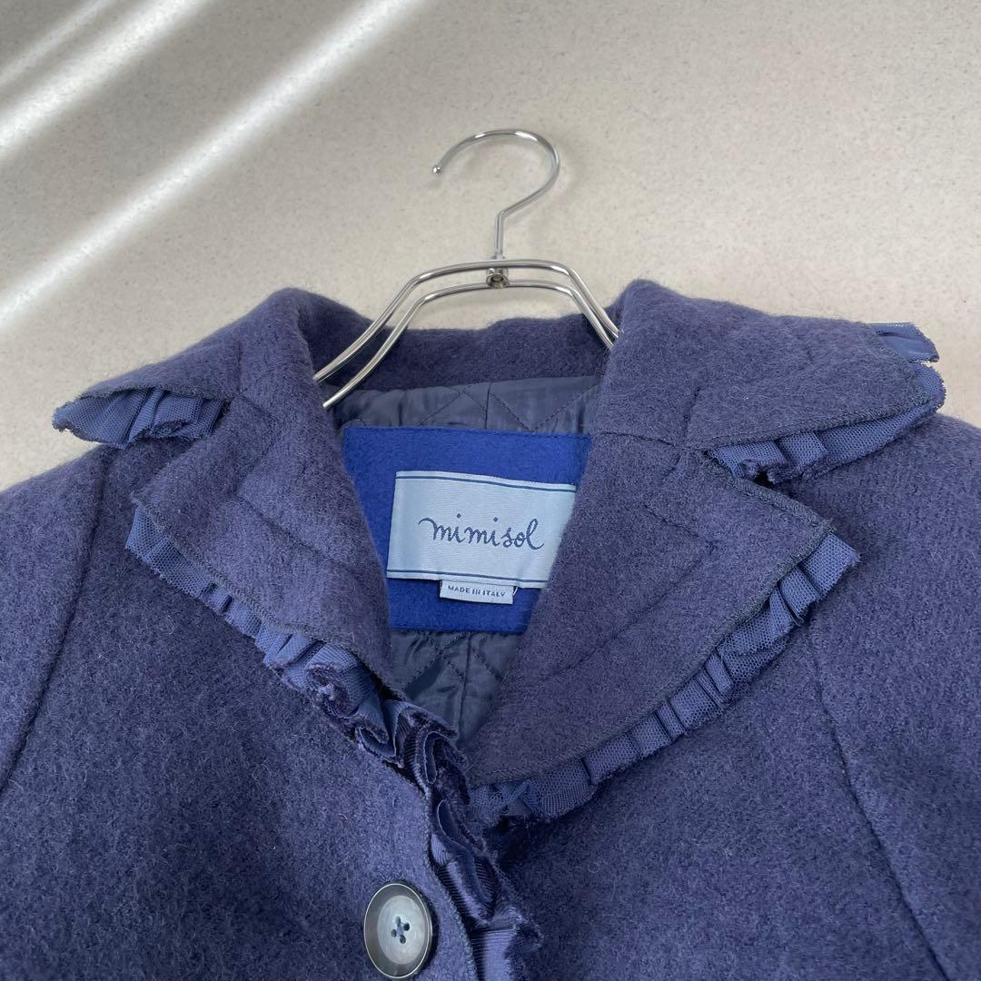 MiMiSolミミソル イタリア製 ロゴ刺繍 フリル ウールコート マメール
