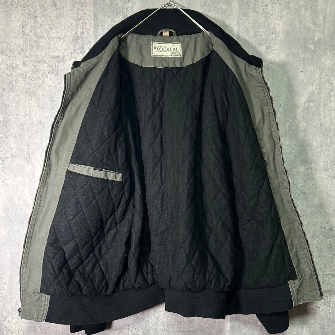 希少 snap on 刺繍ロゴ ブルゾン ワークジャケット 黒 グレー 中綿