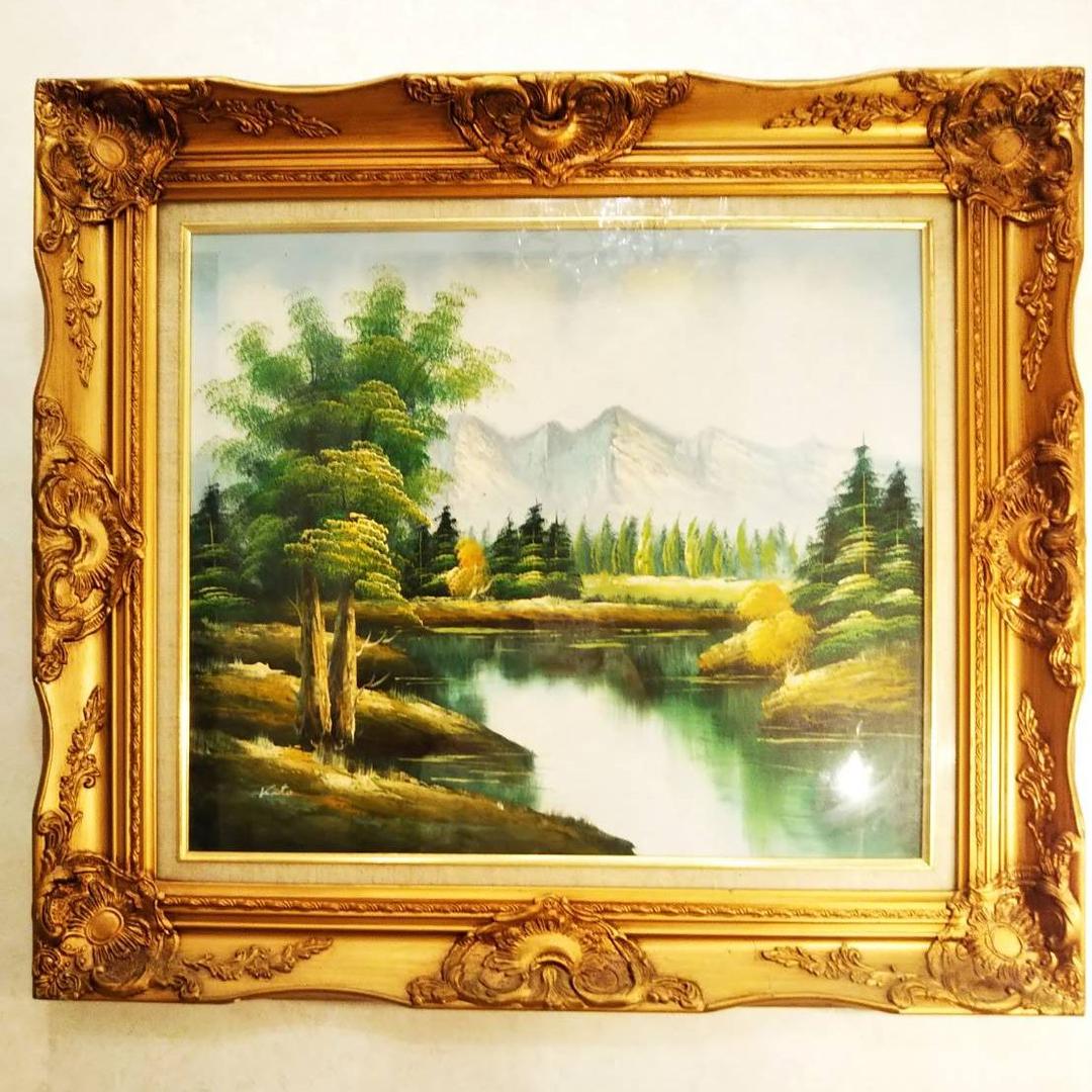 絵画 「美しいアルプス」大自然 風景画 開運 豪華ゴールド額縁 ゴージャス絵画