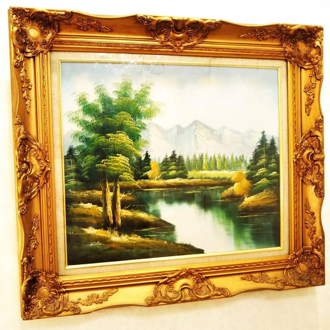 絵画 「美しいアルプス」大自然 風景画 開運 豪華ゴールド額縁 ゴージャス絵画