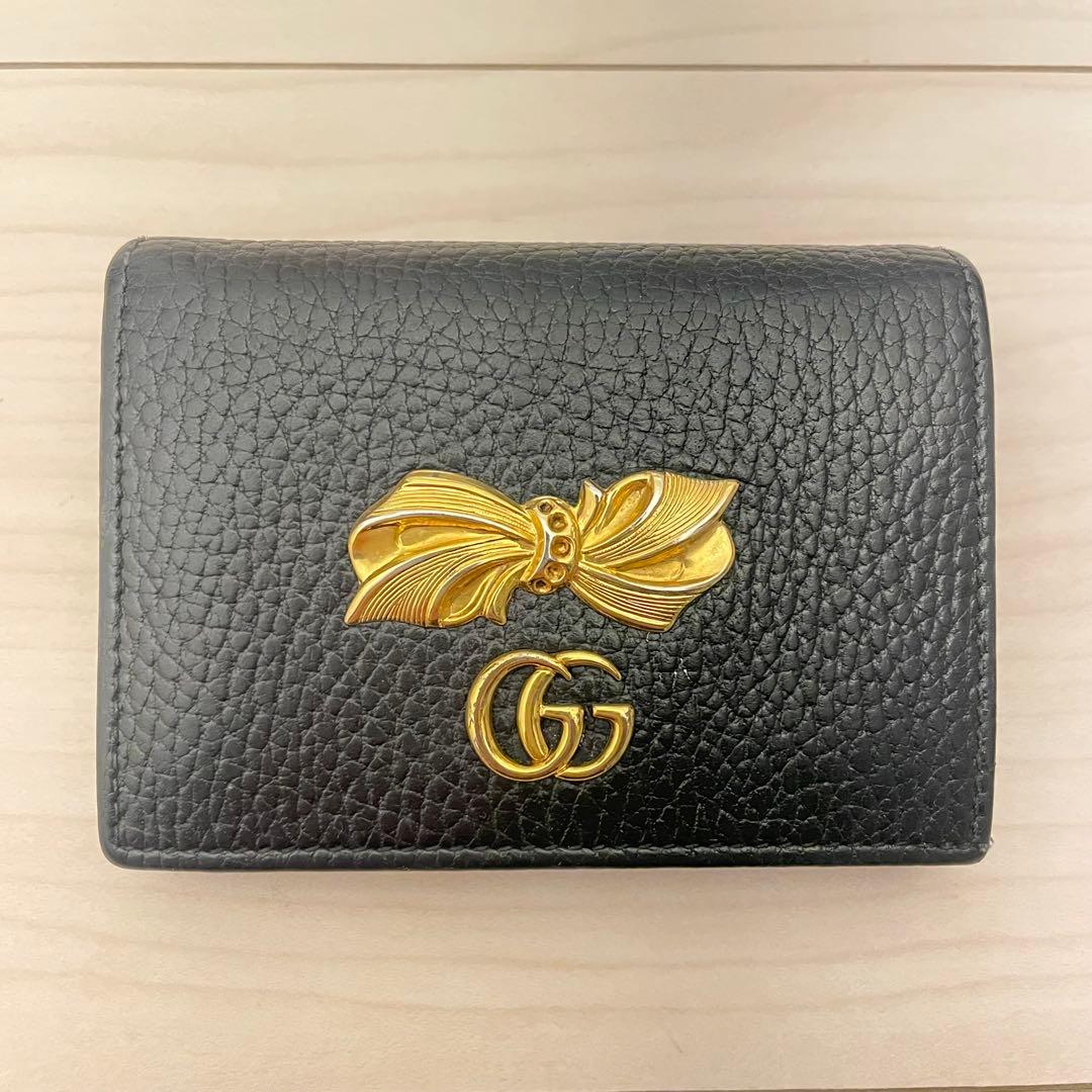 GUCCI 黒 リボンモチーフ 二つ折り財布