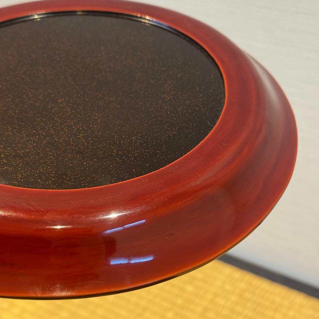 時代漆器 梨地 研ぎ出し梅蒔絵 丸盆 木製漆器 茶懐石道具 / 輪島塗